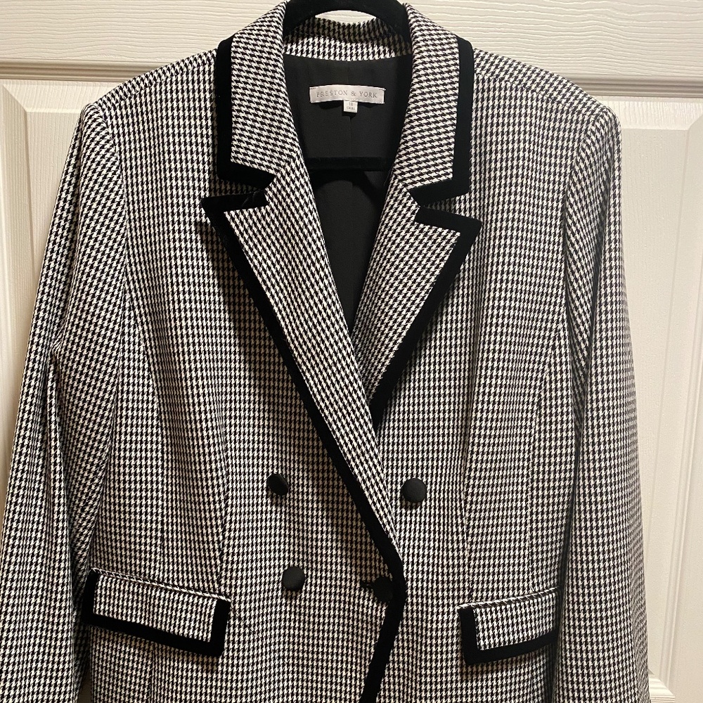 Preston & York Plaid Blazer with black velvet trim